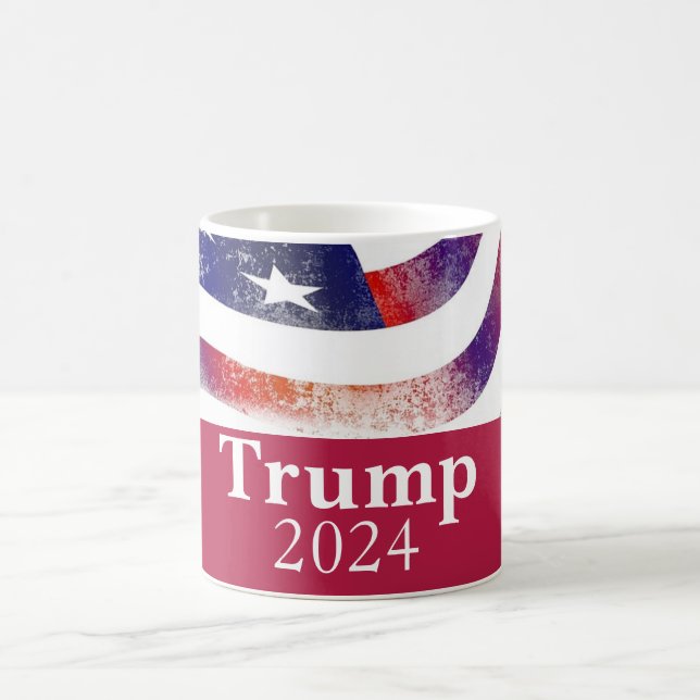 Red Trump 2024 Faded American Flag Campaign Coffee Mug (Center)