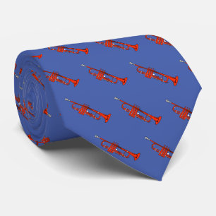Red Trumpet Pattern on Ocean Blue Tie