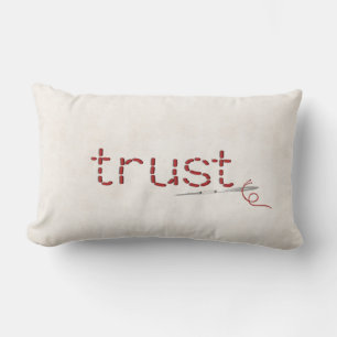 red TRUST text stitch with needle Lumbar Cushion