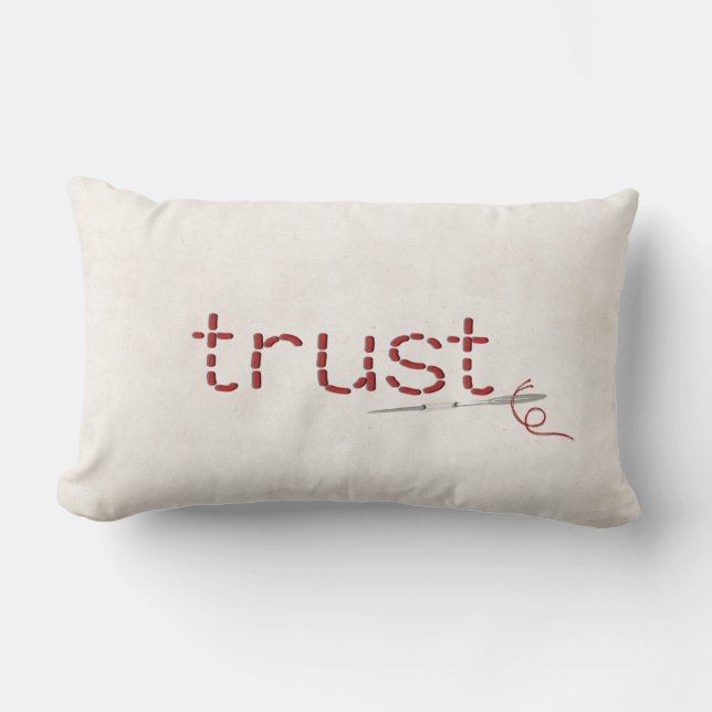 red TRUST text stitch with needle Lumbar Cushion (Front)