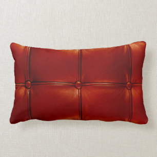 Red Tufted Leather Lumbar Cushion