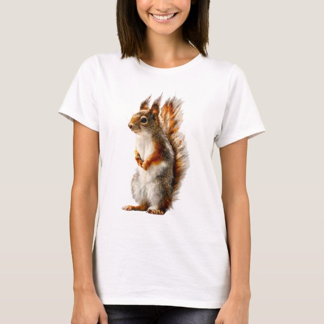 Red Tufted Squirrel Portrait Women T-Shirt (Front)