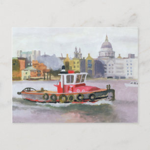 Red Tug passing St. Pauls 1996 Postcard