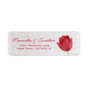 Red Tulip and Crackle Paint Custom Return Address Return Address Label