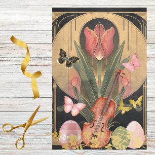 Red Tulip Art Deco Violin and Easter Eggs Musical Tissue Paper