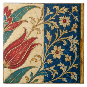 Red Tulip Cobalt Blue Ottoman Floral Ceramic Tile