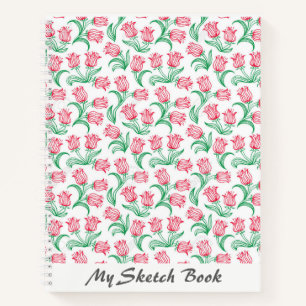 Red Tulip Design Blank Artist Spiral Sketch Book