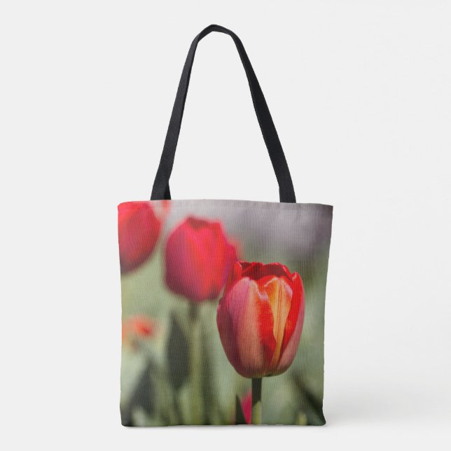 Red Tulip Dual Texture Tote Bag (Back)