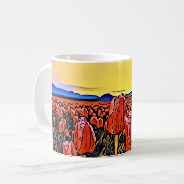 Red Tulip Field Painting Mug (Front Left)