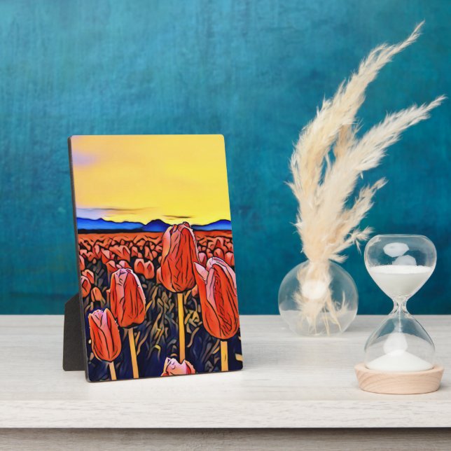 Red Tulip Field Painting Plaque (Side)