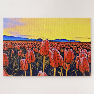 Red Tulip Field Painting Puzzle