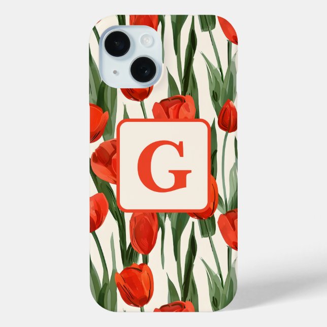 Red tulip field pattern personalised monogram  Case-Mate iPhone case (Back)