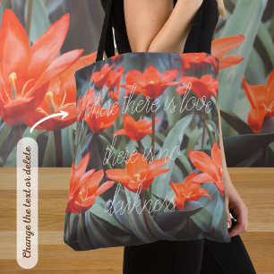 Red tulip field tote bag