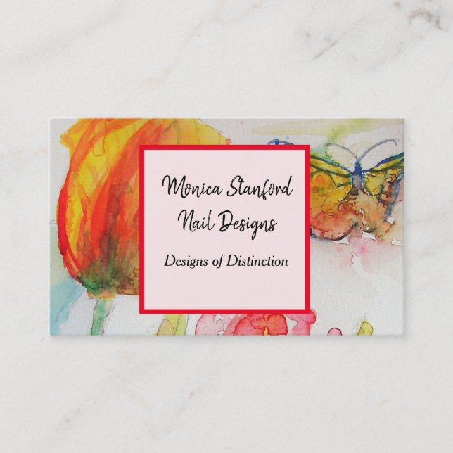 Red Tulip Floral Flowers Watercolour Business Card (Front)