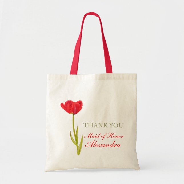 Red tulip flower art wedding maid of honour bag (Front)