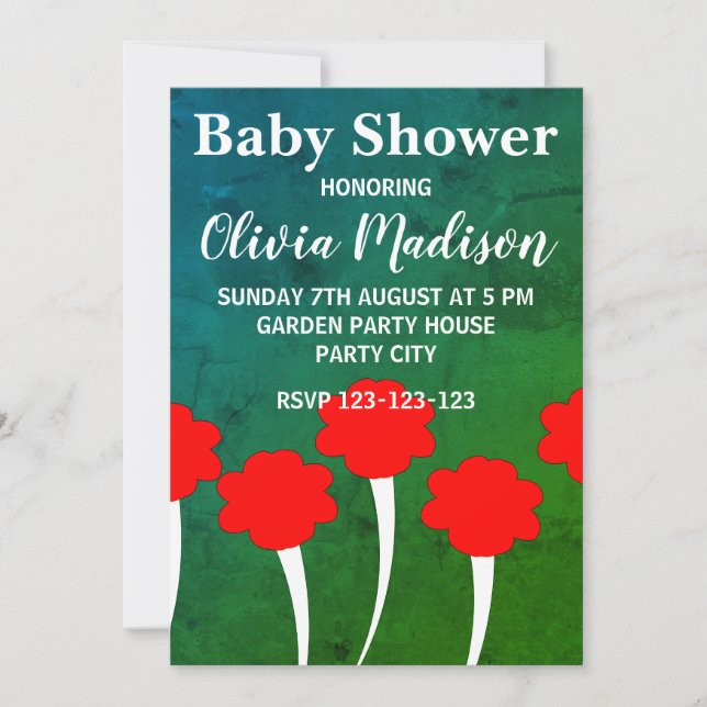 Red Tulip Flower Baby Girl Baby Shower Invitation (Front)