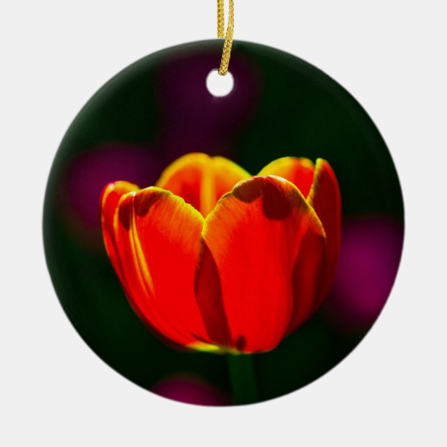 Red tulip flower ceramic ornament (Front)