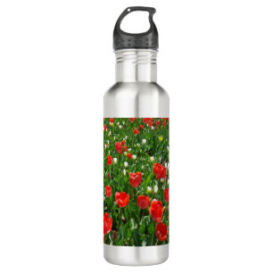 Red Tulip Flower Field Nature Photography 710 Ml Water Bottle