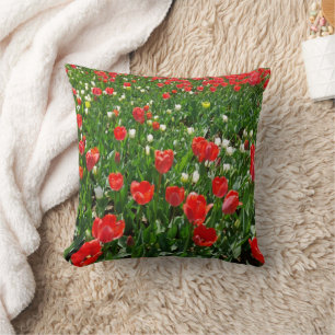 Red Tulip Flower Field Nature Photography Cushion