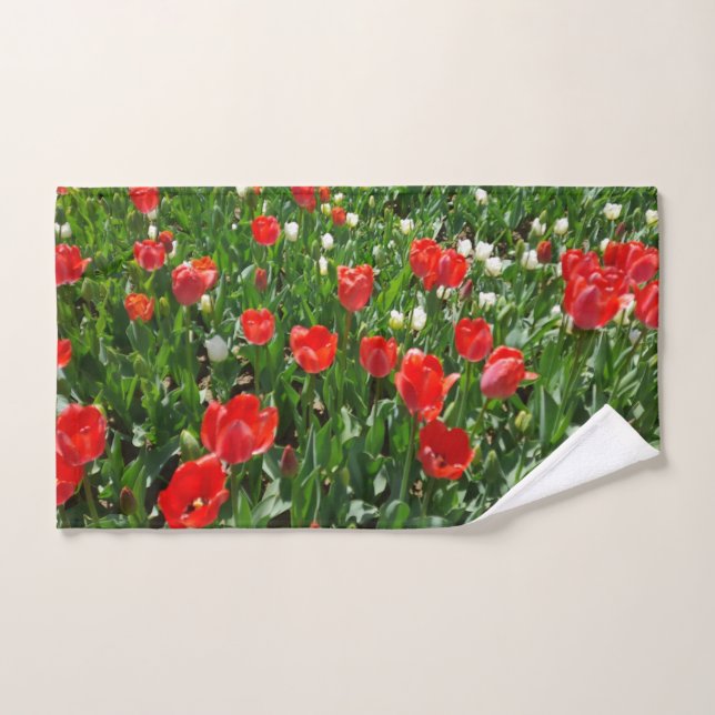 Red Tulip Flower Field Nature Photography Hand Towel (Hand Towel)