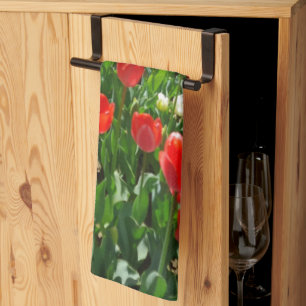 Red Tulip Flower Field Nature Photography Tea Towel