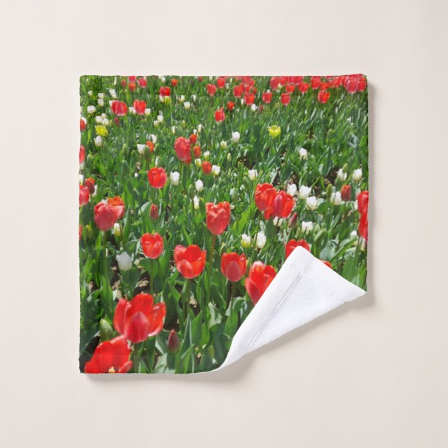Red Tulip Flower Field Nature Photography Wash Cloth (Wash Cloth)