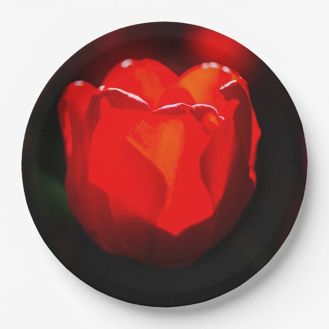 Red Tulip Flower - Fire Paper Plate (Front)