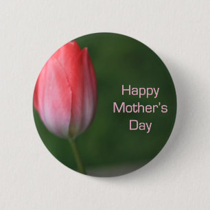 red tulip flower, happy mother's day 6 cm round badge