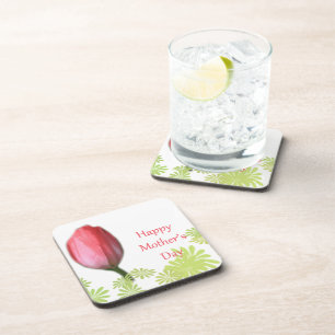 red tulip flower, happy mother's day coaster