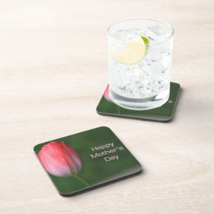 red tulip flower, happy mother's day coaster