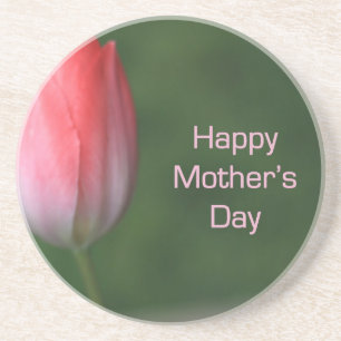 red tulip flower, happy mother's day coaster