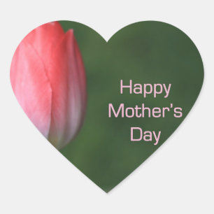 red tulip flower, happy mother's day heart sticker