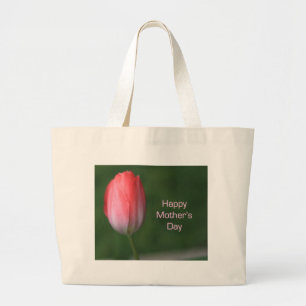 red tulip flower, happy mother's day large tote bag
