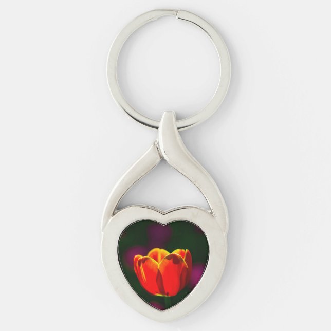 Red tulip flower key ring (Front)