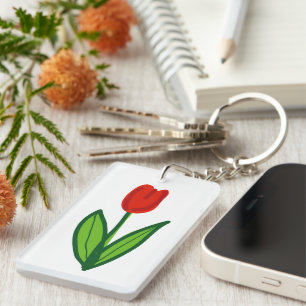 Red tulip flower personalised keychain 