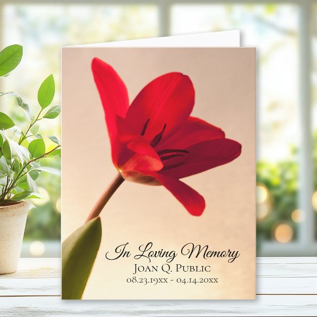 Red Tulip Flower Spring Funeral Memorial Sympathy Thank You Card (Creator Uploaded)