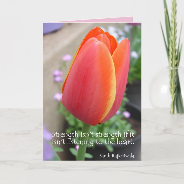 Red Tulip Flower Strength Quote Card (Front)