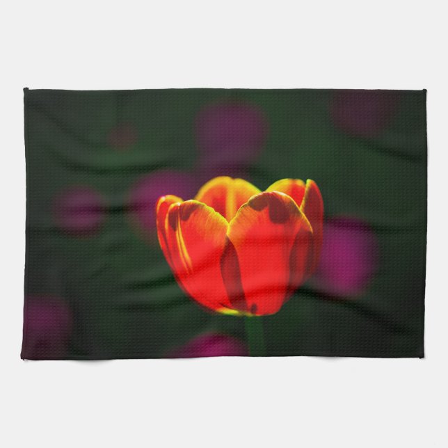Red tulip flower tea towel (Horizontal)