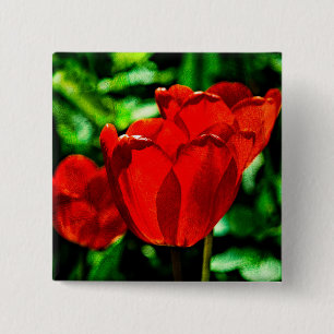 Red tulip flowers 15 cm square badge