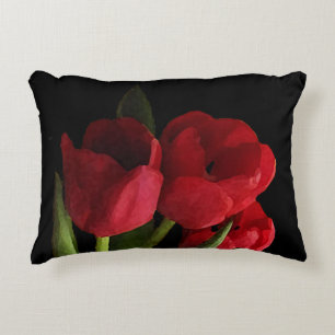 Red Tulip Flowers Accent Pillow
