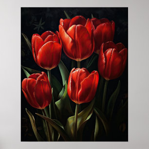 Red Tulip Flowers Art Print Poster