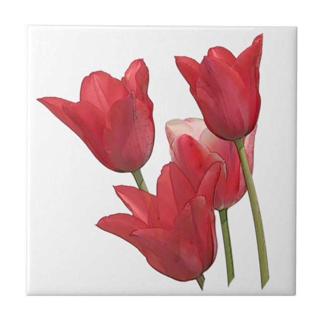 Red Tulip Flowers Ceramic Tile (Front)