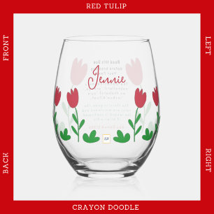 Red Tulip Flowers Crayon Doodles with Iftar Dua Stemless Wine Glass