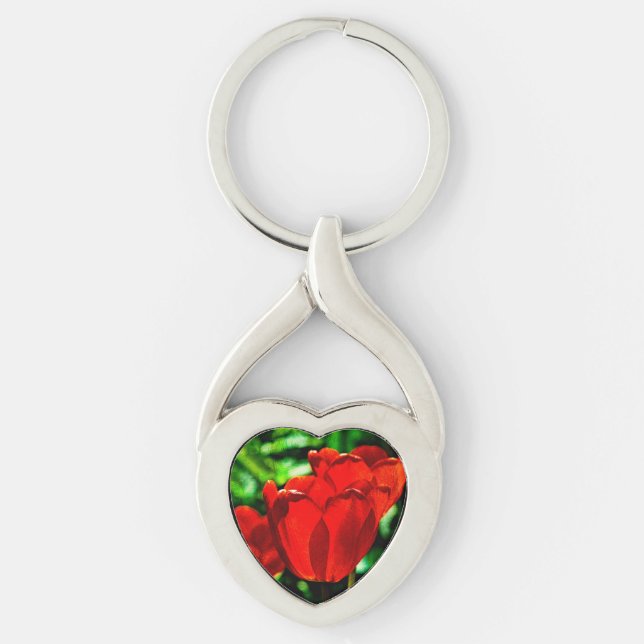 Red tulip flowers key ring (Front)