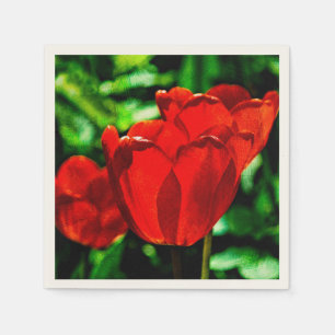 Red tulip flowers napkin