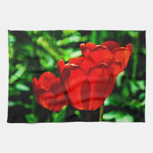 Red tulip flowers tea towel