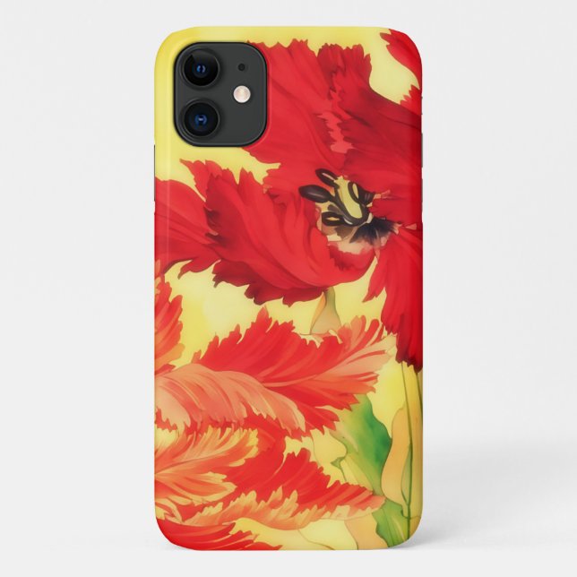 Red Tulip Flowers Vintage Style Art Phone Case (Back)
