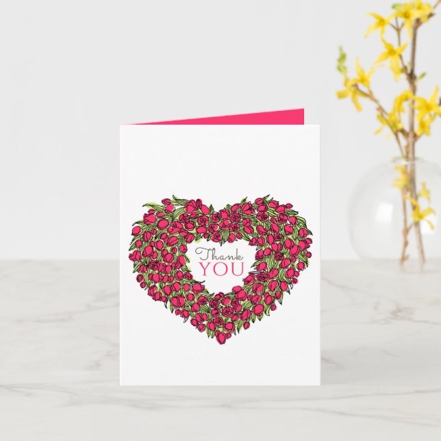 Red tulip heart art thank you wedding photo card (Yellow Flower)