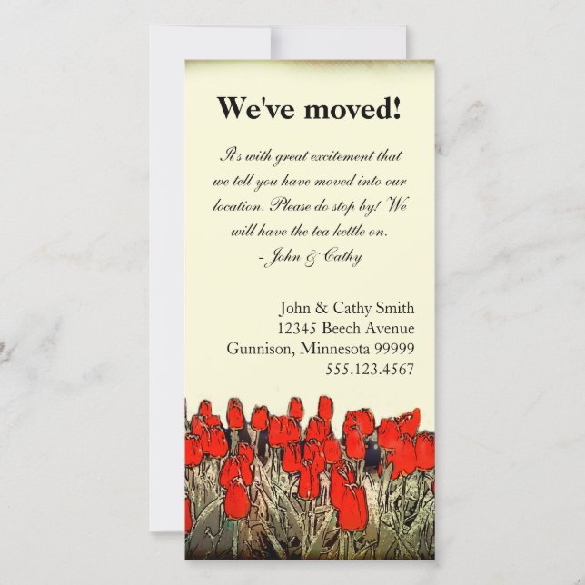 Red Tulip Illustration Change of Address Photocard Announcement (Front)