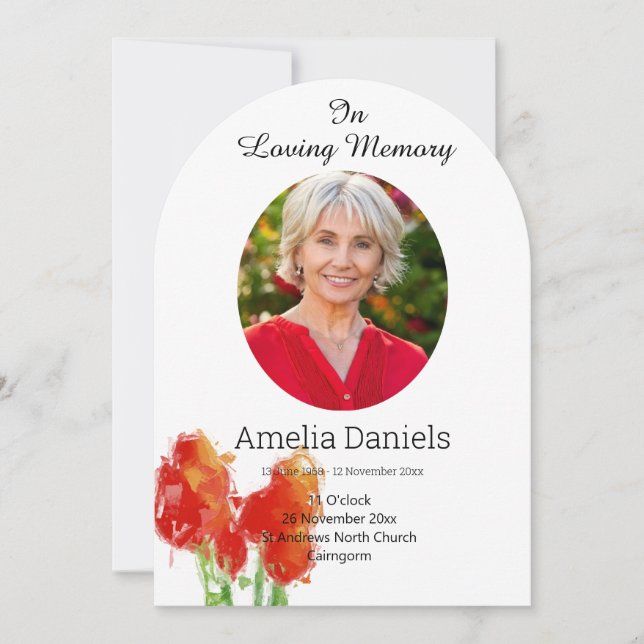 Red tulip In loving Memory Funeral Card (Front)